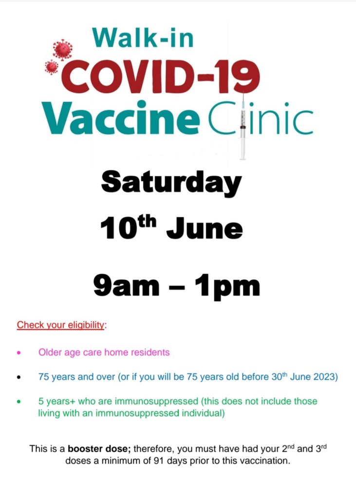 june walk in covid clinic poster