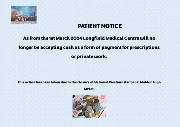 cash no longer accepted at the surgery poster